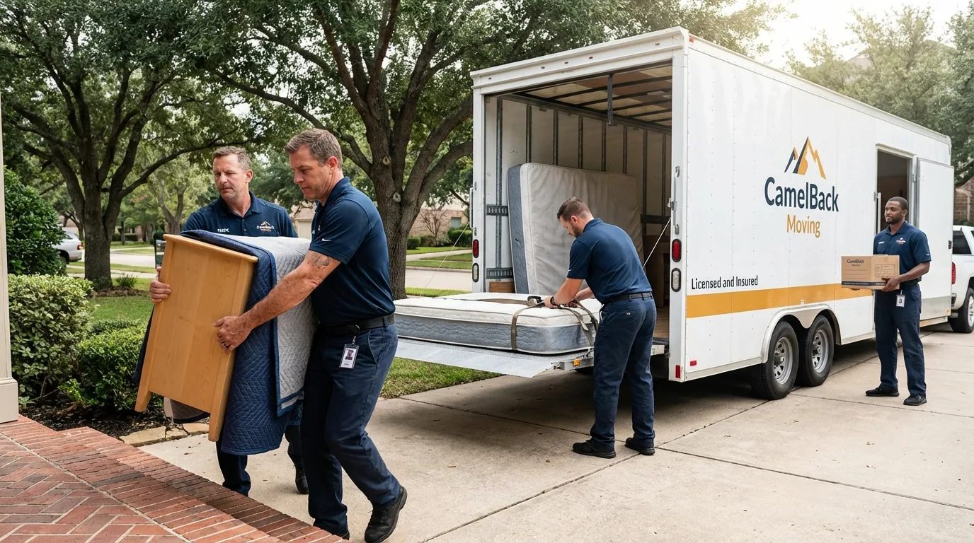 Crew loading residential truck for cross-state move from Earlham, IA
