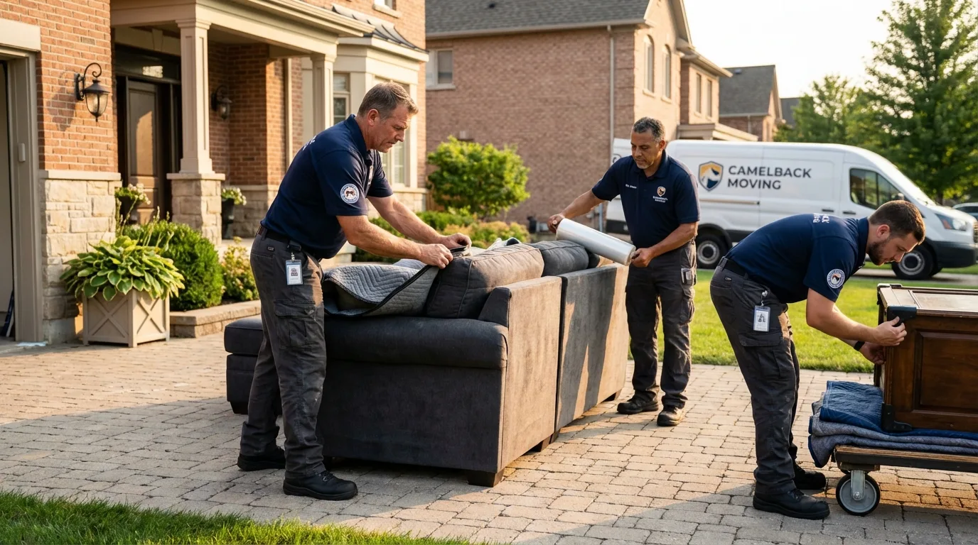 Large estate moving crew wrapping furniture in Earlham, IA